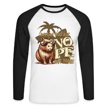 Capybara NON Pas aujourd’hui T-shirt rétro - T-shirt baseball manches longues Homme - blanc/noir - Devant - Nik (191cm)
