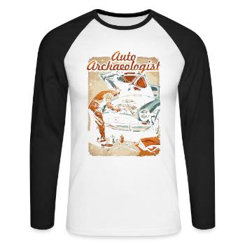 Restauration automobile Archéologue automobile - T-shirt baseball manches longues Homme - blanc/noir - Devant - Nik (191cm)