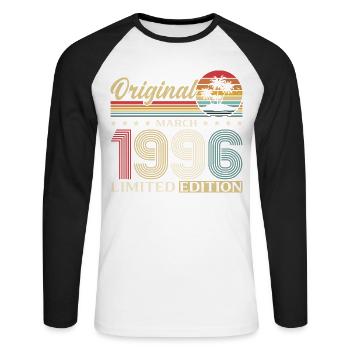 30th Birthday Gift Husband Wife March 1996 - Unisex Long Sleeve Baseball T-Shirt - white/black - Front - Nik (191cm)
