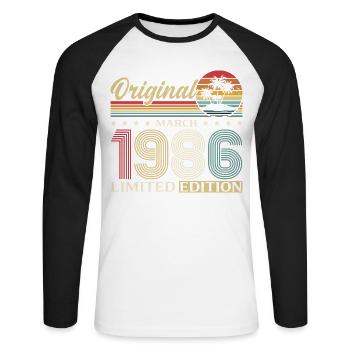 Cadeau pour 40 ans Mari Femme Mars 1986 - T-shirt baseball manches longues Homme - blanc/noir - Devant - Nik (191cm)