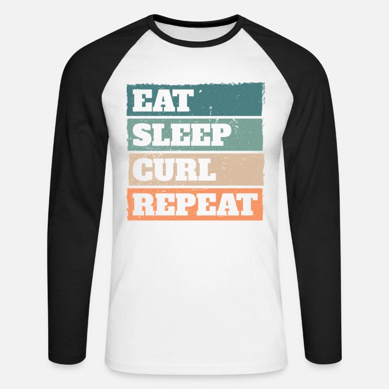 Eat Sleep Curl Repeat Retro Vintage Sport Look - Maglia da baseball a manica lunga da uomo - bianco/nero