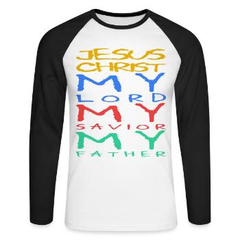 Jesus Christus – mein Herr, mein Erlöser, mein Vater - Unisex Baseballshirt langarm - Weiß/Schwarz - Vorne - Nik (191cm)