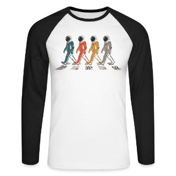 Astronaut Crossing T-Shirt – Space Walk - Unisex Long Sleeve Baseball T-Shirt - white/black - Front - Nik (191cm)