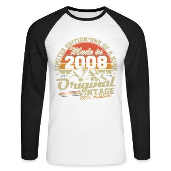 Original 2008 Vintage jahrgang GeburtstagGeschenk - Unisex Baseballshirt langarm - Weiß/Schwarz - Vorne - Nik (191cm)