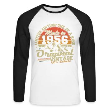 Original 1956 Vintage jahrgang GeburtstagGeschenk - Unisex Baseballshirt langarm - Weiß/Schwarz - Vorne - Nik (191cm)