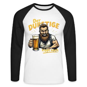 Der Durstige Bierheld - Unisex Baseballshirt langarm - Weiß/Schwarz - Vorne - Nik (191cm)