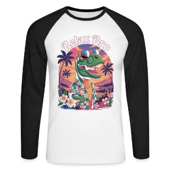 Chemise hawaïenne dinosaure – Chemise de plage - T-shirt baseball manches longues Homme - blanc/noir - Devant - Nik (191cm)
