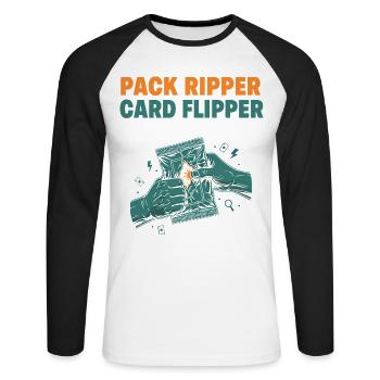 Pack Ripper Card Flipper Trading Card Collector - Unisex Long Sleeve Baseball T-Shirt - white/black - Front - Nik (191cm)