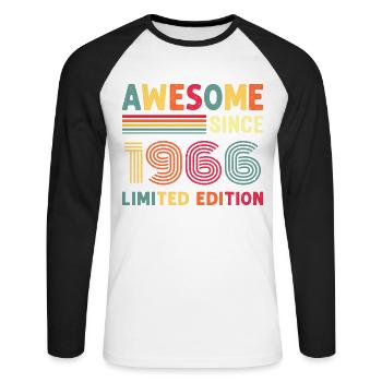1966 Année de naissance - T-shirt baseball manches longues Homme - blanc/noir - Devant - Nik (191cm)