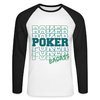 Badass Poker Gradient Typo - Unisex Long Sleeve Baseball T-Shirt - white/black - Front - Nik (191cm)