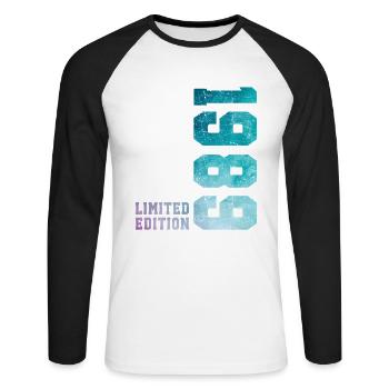 1989 Édition Limitée 37 ans anniversaire - T-shirt baseball manches longues Homme - blanc/noir - Devant - Nik (191cm)