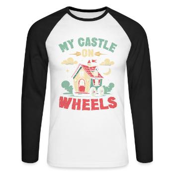 Tiny House Mon château sur roues - T-shirt baseball manches longues Homme - blanc/noir - Devant - Nik (191cm)
