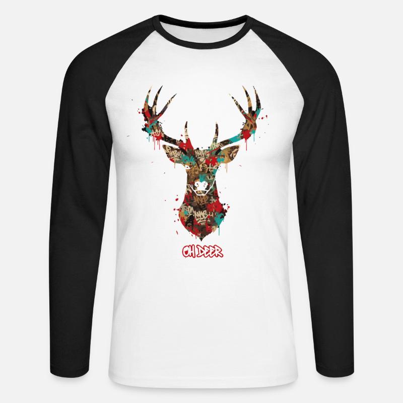 Graffiti sui cervi - Maglia da baseball a manica lunga da uomo - bianco/nero