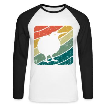 Nouvelle-Zélande Oiseau Kiwi mignon Rétro Vintage NZ - T-shirt baseball manches longues Homme - blanc/noir - Devant - Nik (191cm)