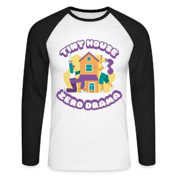 Tiny House Zéro Drame - T-shirt baseball manches longues Homme - blanc/noir - Devant - Nik (191cm)