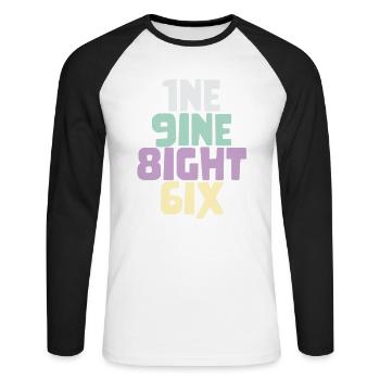 Millésime 1986 - T-shirt baseball manches longues Homme - blanc/noir - Devant - Nik (191cm)