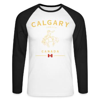 Calgary Rodeo Gold Alberta Canada - Unisex Long Sleeve Baseball T-Shirt - white/black - Front - Nik (191cm)
