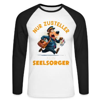 Postbote NUR ZUSTELLER KEIN SEELSORGER Lustig - Unisex Baseballshirt langarm - Weiß/Schwarz - Vorne - Nik (191cm)
