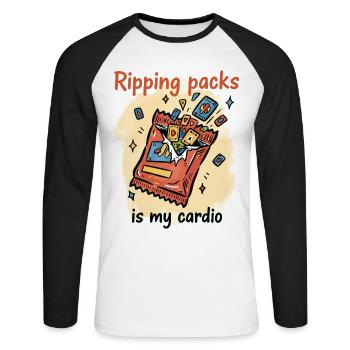 Déchirer les packs est mon booster cardio pour les cartes à collectionner - T-shirt baseball manches longues Homme - blanc/noir - Devant - Nik (191cm)