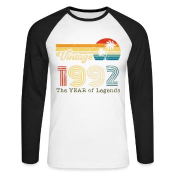 Millésime 1992 - T-shirt baseball manches longues Homme - blanc/noir - Devant - Nik (191cm)