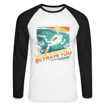 La flottabilité de plongeur en plongée sous-marine vous trahit - T-shirt baseball manches longues Homme - blanc/noir - Devant - Nik (191cm)