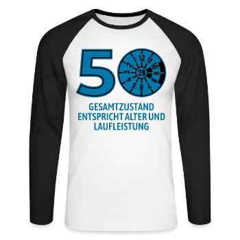 HU March 2026 - 50 Years - Birthday Gift - Unisex Long Sleeve Baseball T-Shirt - white/black - Front - Nik (191cm)