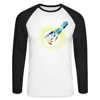 ordinateur main robot IA code cyborg numérique pc - T-shirt baseball manches longues Homme - blanc/noir - Devant - Nik (191cm)