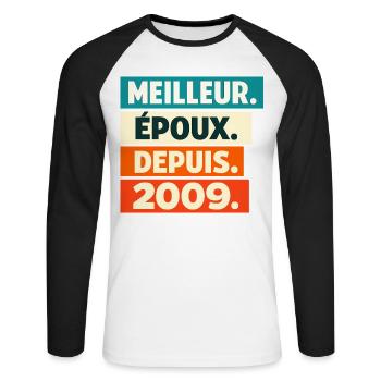 Meilleur Époux Depuis 2009 Anniversaire - T-shirt baseball manches longues Homme - blanc/noir - Devant - Nik (191cm)