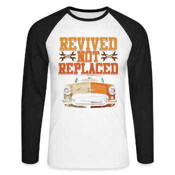 Auto Restauration Revived Not Replaced - Unisex Long Sleeve Baseball T-Shirt - white/black - Front - Nik (191cm)