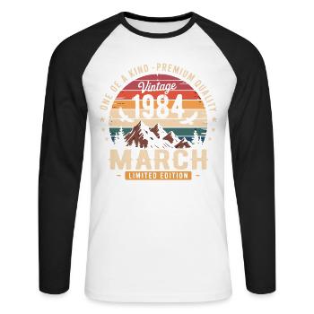 Mars 1984 Cadeau 42eme Anniversaire March 1984 - T-shirt baseball manches longues Homme - blanc/noir - Devant - Nik (191cm)