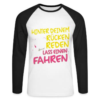 If you are behind your back Funny Saying - Unisex Long Sleeve Baseball T-Shirt - white/black - Front - Nik (191cm)