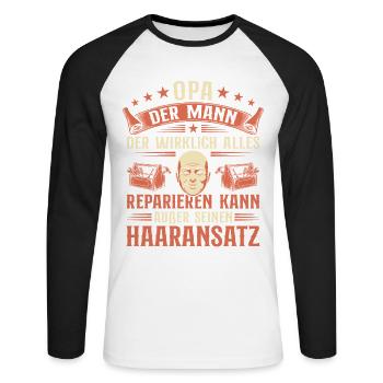 Handwerker Opa mit Glatze Humor Vatertag - Unisex Baseballshirt langarm - Weiß/Schwarz - Vorne - Nik (191cm)