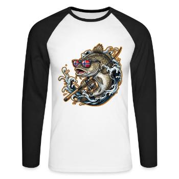 Fishing Norway Fishing Trip - Unisex Long Sleeve Baseball T-Shirt - white/black - Front - Nik (191cm)