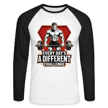 Haltérophiles, bodybuilders, musculation, fitness - T-shirt baseball manches longues Homme - blanc/noir - Devant - Nik (191cm)