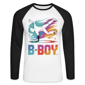 B-Boy Breakdance Streetstyle Breakdancer - T-shirt baseball manches longues Homme - blanc/noir - Devant - Nik (191cm)