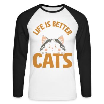 La vie est meilleure avec les chats qui aiment les chats - T-shirt baseball manches longues Homme - blanc/noir - Devant - Nik (191cm)