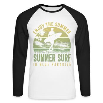 Enjoy the Summer Summer Surf In Blue Paradise - Unisex Baseballshirt langarm - Weiß/Schwarz - Vorne - Nik (191cm)