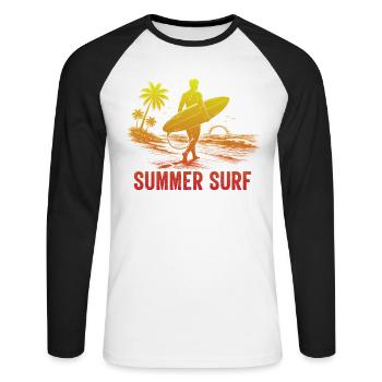Enjoy the Summer Summer Surf In Blue Paradise - Unisex Baseballshirt langarm - Weiß/Schwarz - Vorne - Nik (191cm)