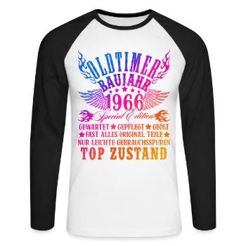 60th Birthday Man Woman 60 Years Decoration 1966 Gift - Unisex Long Sleeve Baseball T-Shirt - white/black - Front - Nik (191cm)