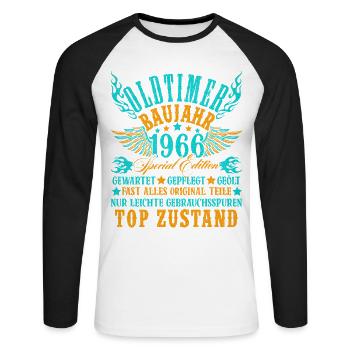 60th Birthday 60 Years Decoration 1965 Gift Funny - Unisex Long Sleeve Baseball T-Shirt - white/black - Front - Nik (191cm)