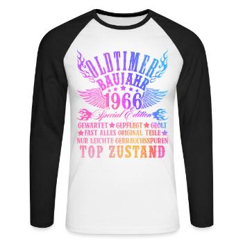 60th Birthday 60 Years Decoration 1965 Gift Funny - Unisex Long Sleeve Baseball T-Shirt - white/black - Front - Nik (191cm)