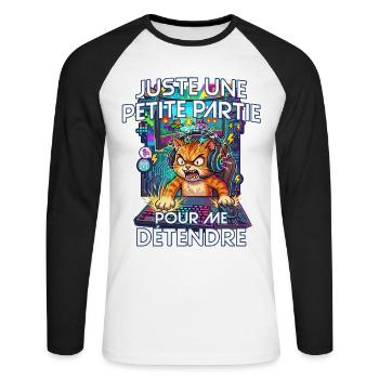 Gamer humour jeux vidéo console gaming chat énervé - T-shirt baseball manches longues Homme - blanc/noir - Devant - Nik (191cm)