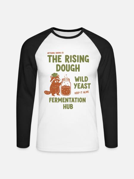 Sauerteigbrot Backbacker Wildhefe steigt auf - Unisex Baseballshirt langarm - Weiß/Schwarz