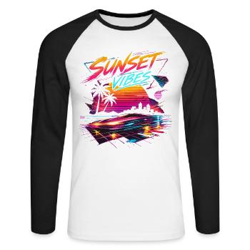 Sunset Vibes 80s Neon Design - Unisex Long Sleeve Baseball T-Shirt - white/black - Front - Nik (191cm)