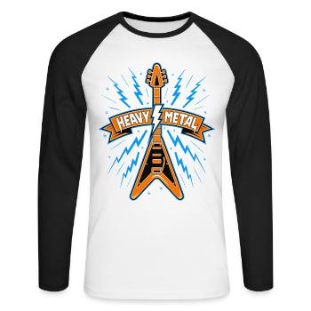 Heavy Metal Banner with Guitar - Unisex Long Sleeve Baseball T-Shirt - white/black - Front - Nik (191cm)