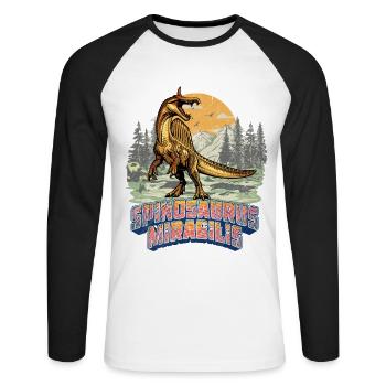 Spinosaurus Mirabilis Retro New Dinosaur - Unisex Long Sleeve Baseball T-Shirt - white/black - Front - Nik (191cm)
