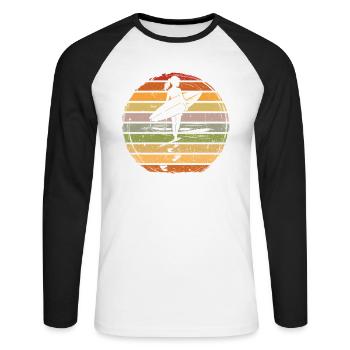 Surfer Girl Retro Vintage Sunset - Unisex Long Sleeve Baseball T-Shirt - white/black - Front - Nik (191cm)
