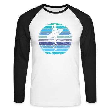 Surfer Girl Retro Vintage Sunset - Unisex Long Sleeve Baseball T-Shirt - white/black - Front - Nik (191cm)