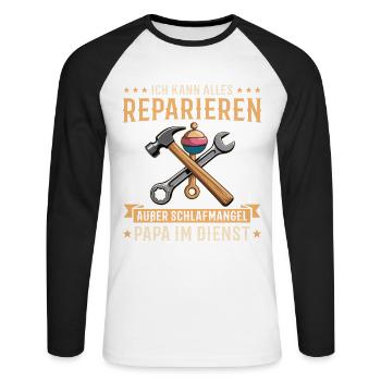 Cadeau de baby shower artisan pour futurs papas - T-shirt baseball manches longues Homme - blanc/noir - Devant - Nik (191cm)