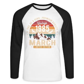 Cadeau mars 1985, Born in march 1985 - T-shirt baseball manches longues Homme - blanc/noir - Devant - Nik (191cm)
